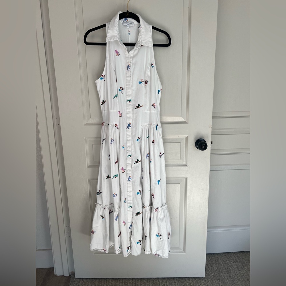 Prabal Gurung White Embroidered Cotton Midi Dress Size 12 - Picture 3 of 7